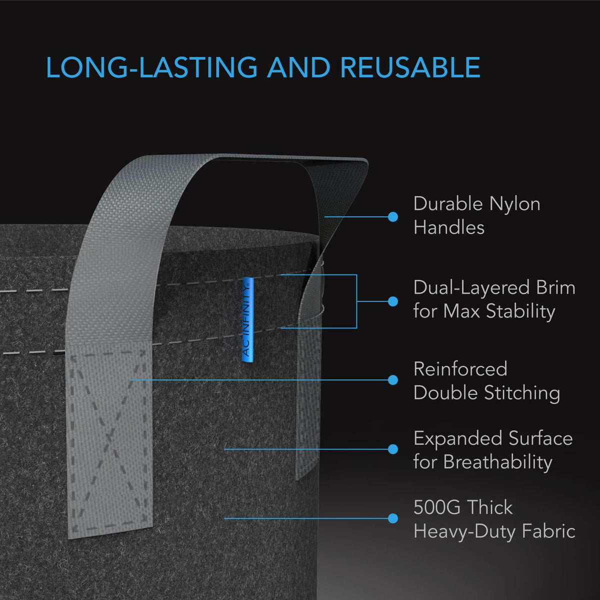 AC Infinity Fabric Grow Pots, Multiple Capacities