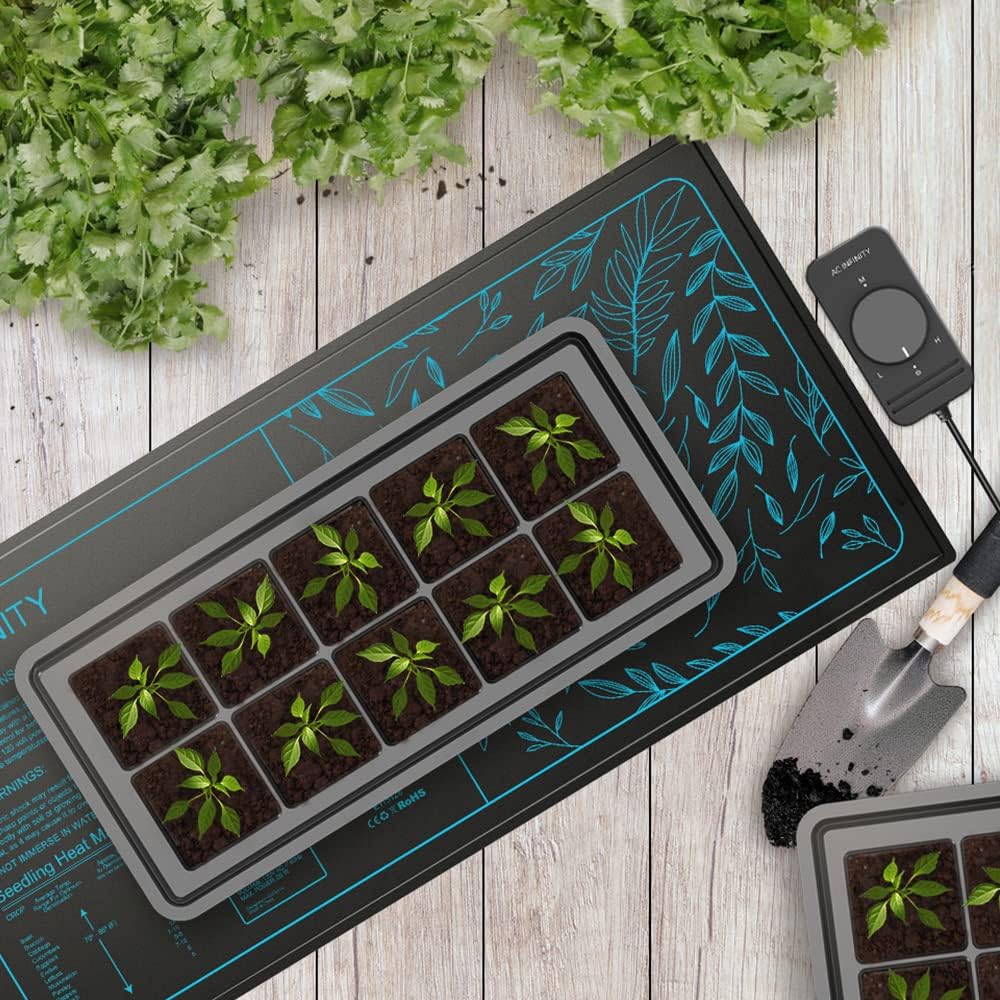 AC Infinity SUNCORE A3X2, Dual Waterproof Seedling Mats with Heat Controllers 10" x 20.75", UL & MET Certified Heating Pads, for Indoor Gardening, Hydroponics, Germination, Cloning