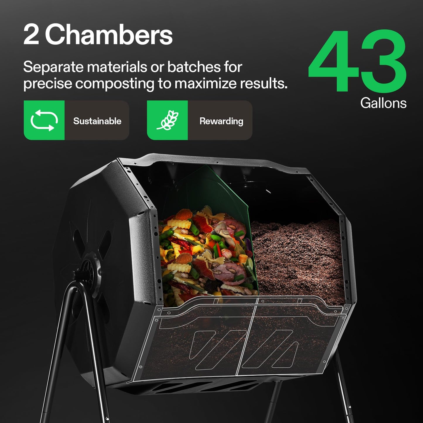 VIVOSUN Outdoor Tumbling Composter Dual Rotating Batch Compost Bin, 43 Gallon Orange Door