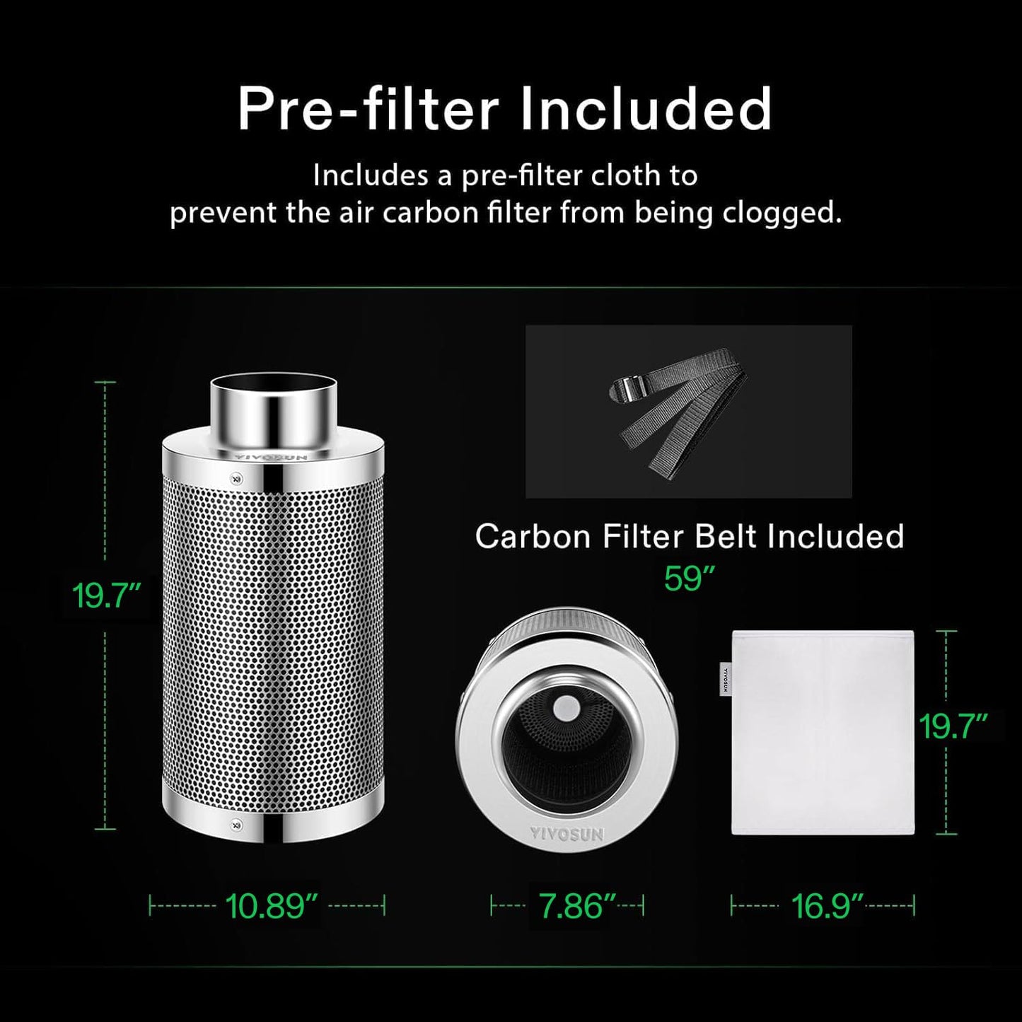 VIVOSUN 4 Inch Air Carbon Filter Smellines Control with Australia Virgin Charcoal for Inline Duct Fan, Grow Tent, Pre-filter Included, Reversible Flange 4" x 12"