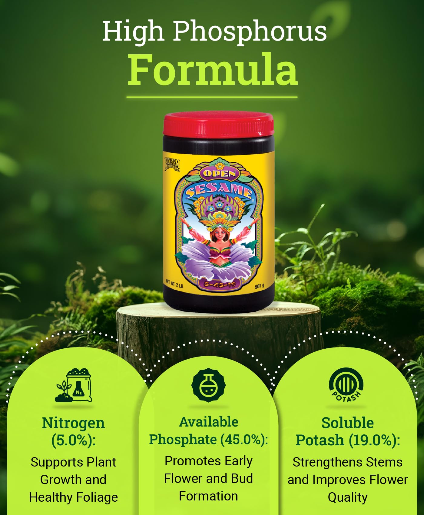 FoxFarm Open Sesame Soluble Fertilizer, High-Phosphorus Fertilizer for Early Blooming, pH Balanced - Supports Bud Development, NPK 5-45-19 (6 oz)