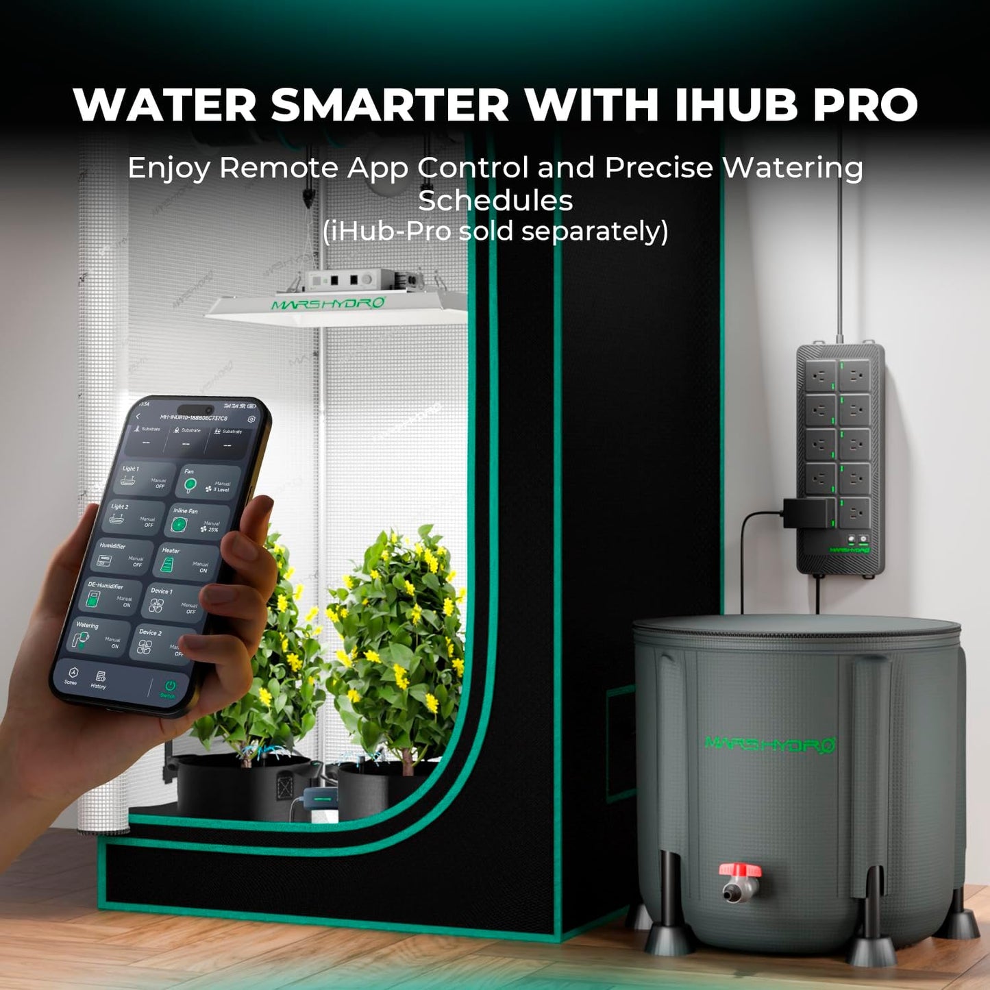 MARS HYDRO 48"x48"x80" Grow Tent with Auto Drip Irrigation Kits，13 Gallon Bucket, High Reflective Mylar 1680D for Hydroponics Indoor Plant Growing, with Observation Window,Floor Tray