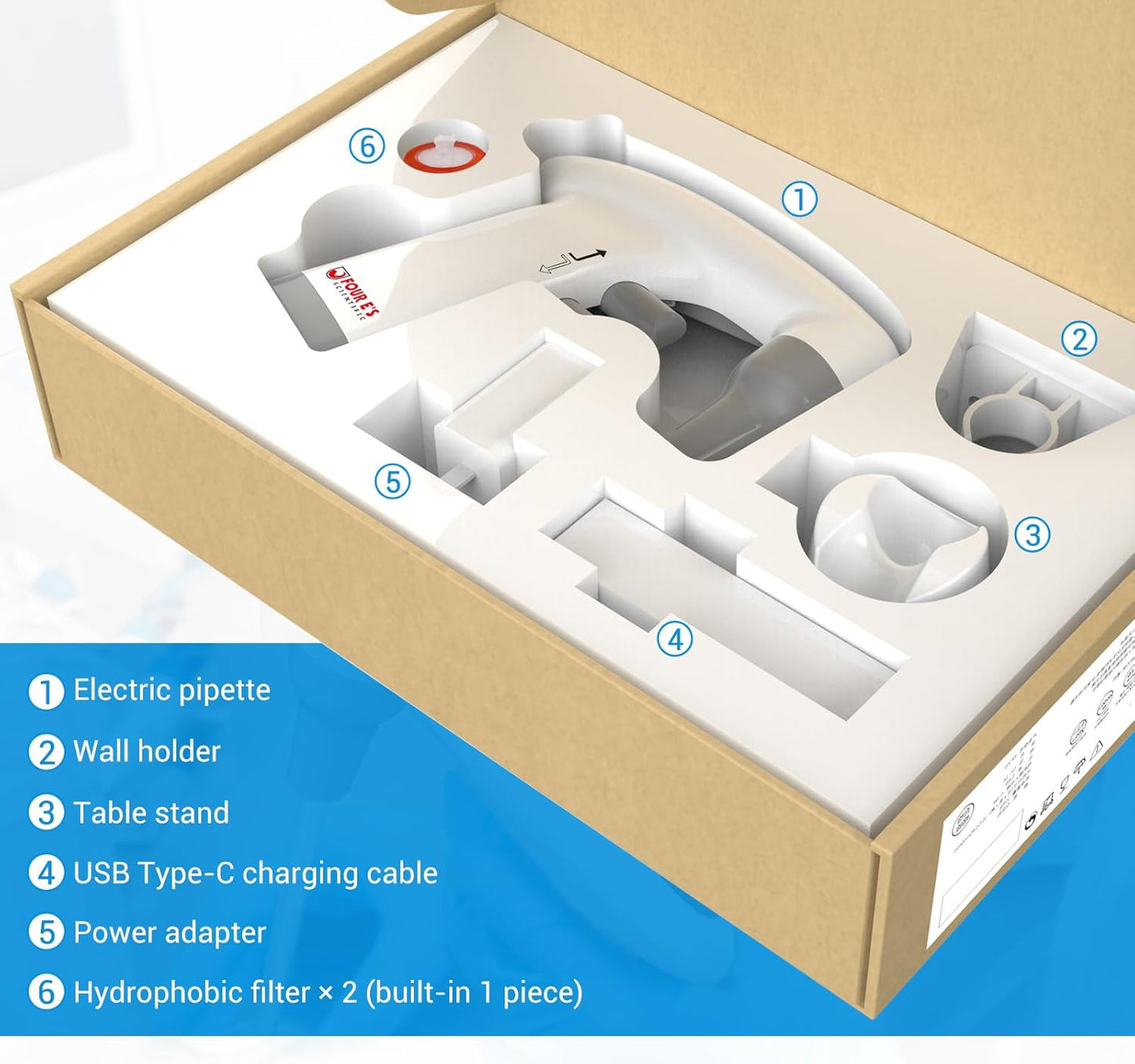 FOUR E'S SCIENTIFIC Electric Pipette Controller 0.1-100mL, Automatic Motorized Pipette Filler with LCD Screen, Adjustable Speed