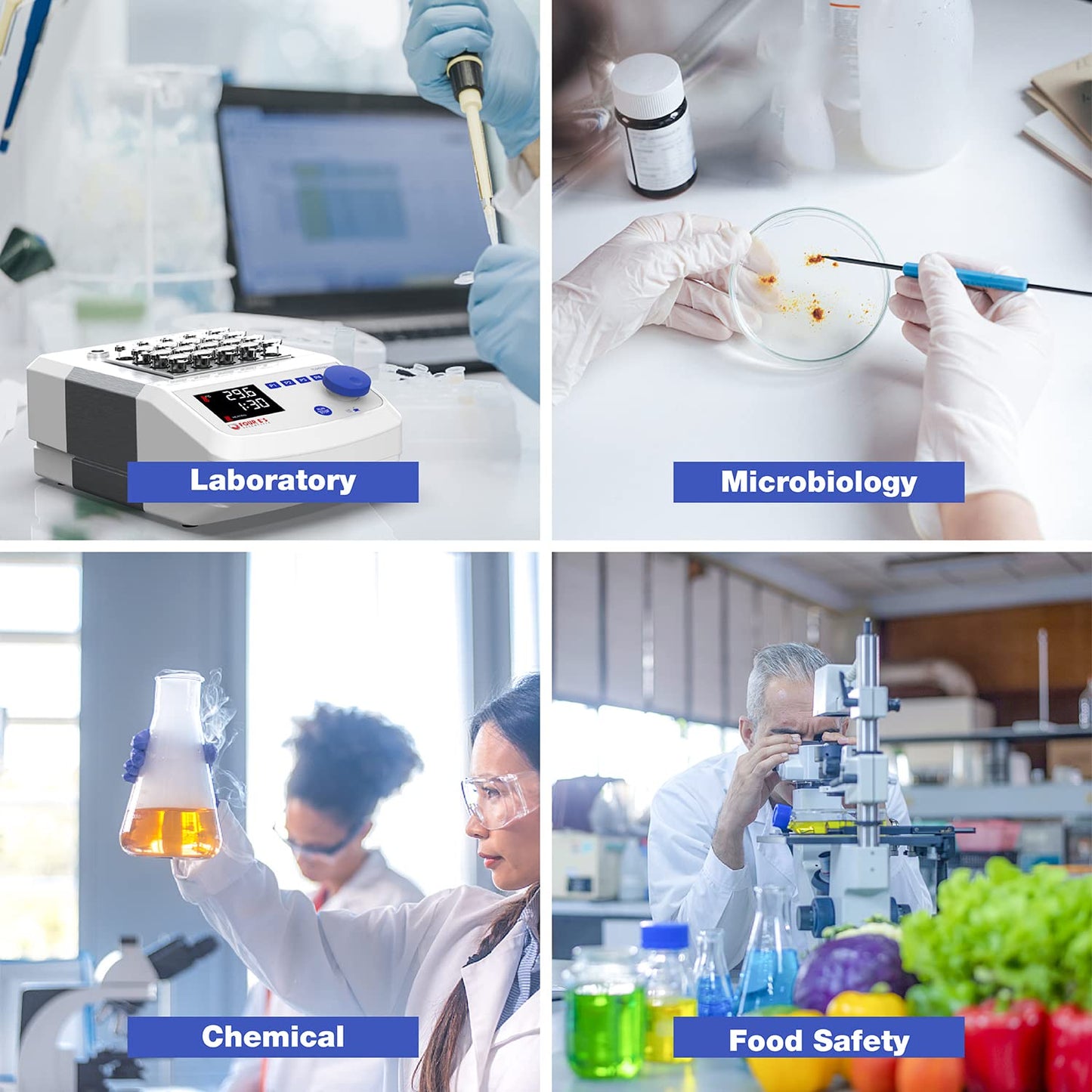 FOUR E'S SCIENTIFIC Digital Dry Bath Incubator with 20 x 1.5ml Heating Block & Temperature Sensor, Up to 302℉/150°C, LED Display, High Temperature Precision, Timing Control for Laboratory