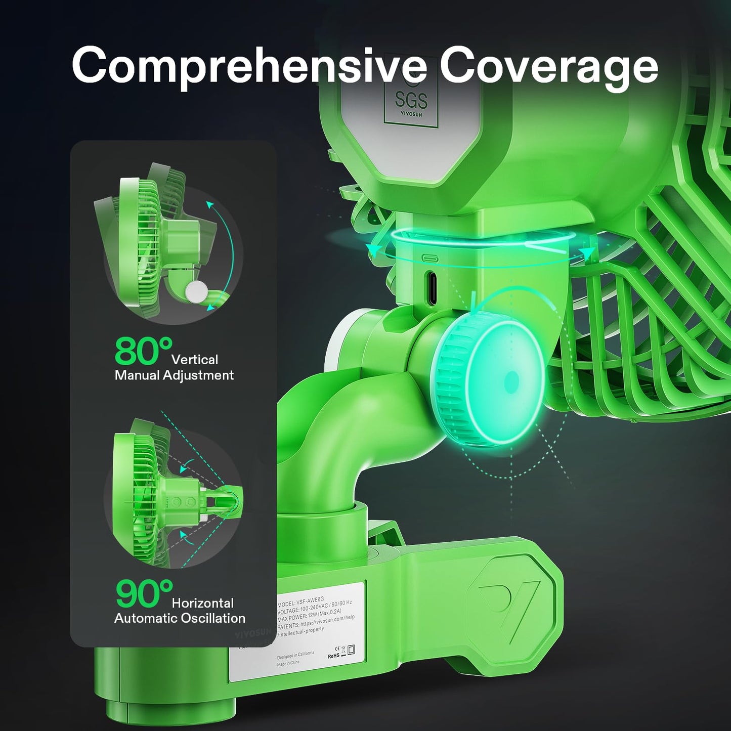 VIVOSUN AeroWave E6 Gen2, Grow Tent Clip Fan 6”, EC Motor, Smart Control, Powerful Oscillating Fan, Local Timer, Weatherproof IP54, for Hydroponics Circulation Cooling, Black