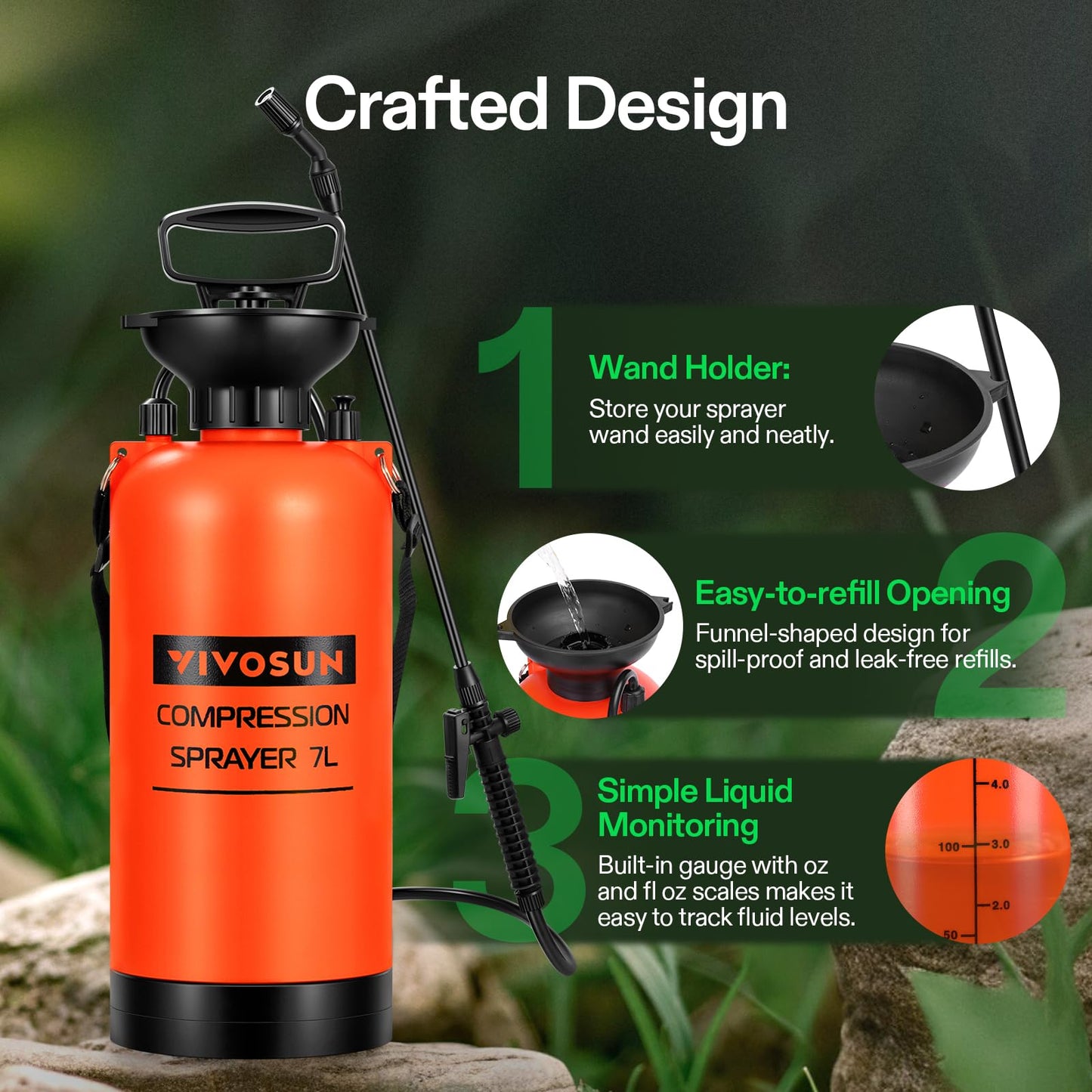 VIVOSUN 1.35-Gallon Pump Pressure Sprayer, Pressurized Lawn & Garden Water Spray Bottle with Adjustable Shoulder Strap, for Spraying Plants, Garden Watering and Household Cleaning