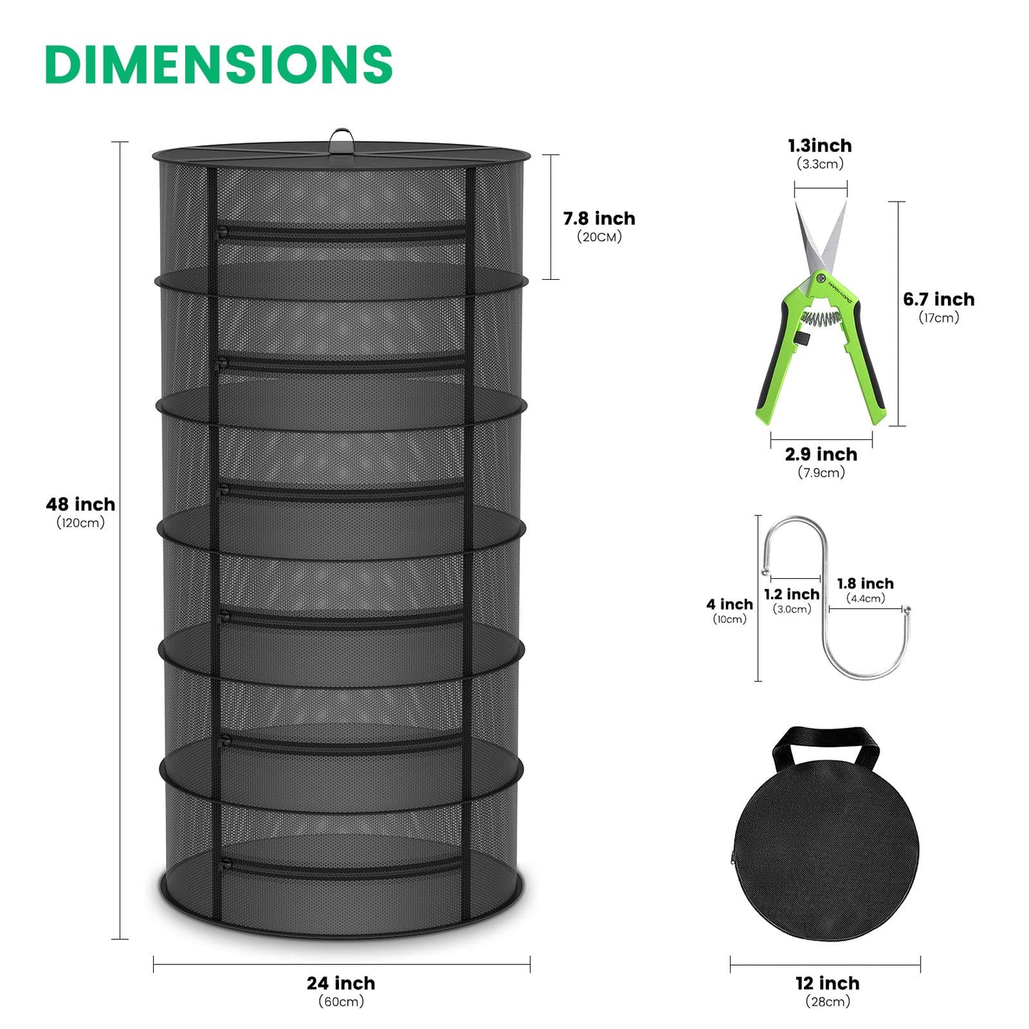 MARS HYDRO Herb Drying Rack, 2 ft 4 Layers Hanging Mesh Plant Racks with Zipper, Grow Tent Drying Rack for Herbs, Flowers, Seeds