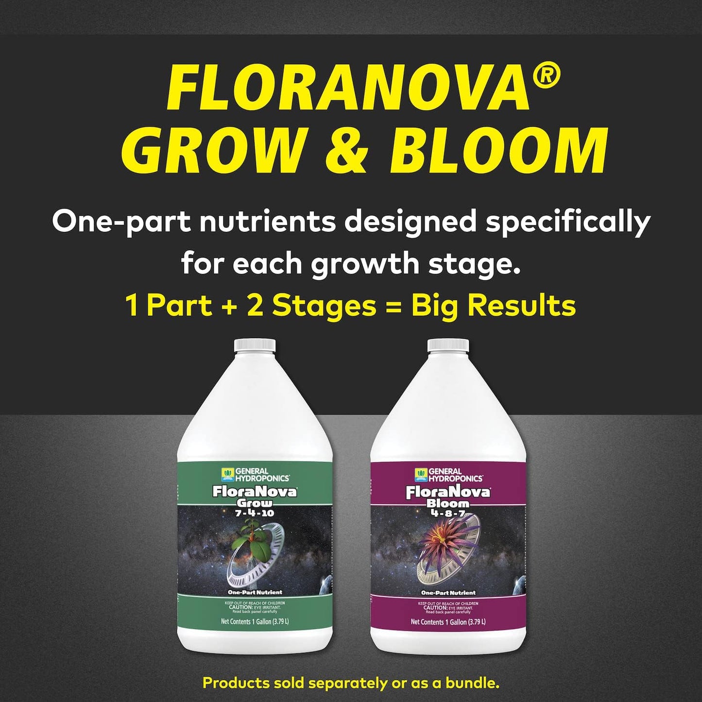 General Hydroponics FloraNova Grow 7-4-10, Robust Strength of Dry Fertilizer But in Rapid Liquid Form, Use for Hydroponics, Soilless Mixtures, Containers & Garden Grown Plants, 1-Quart