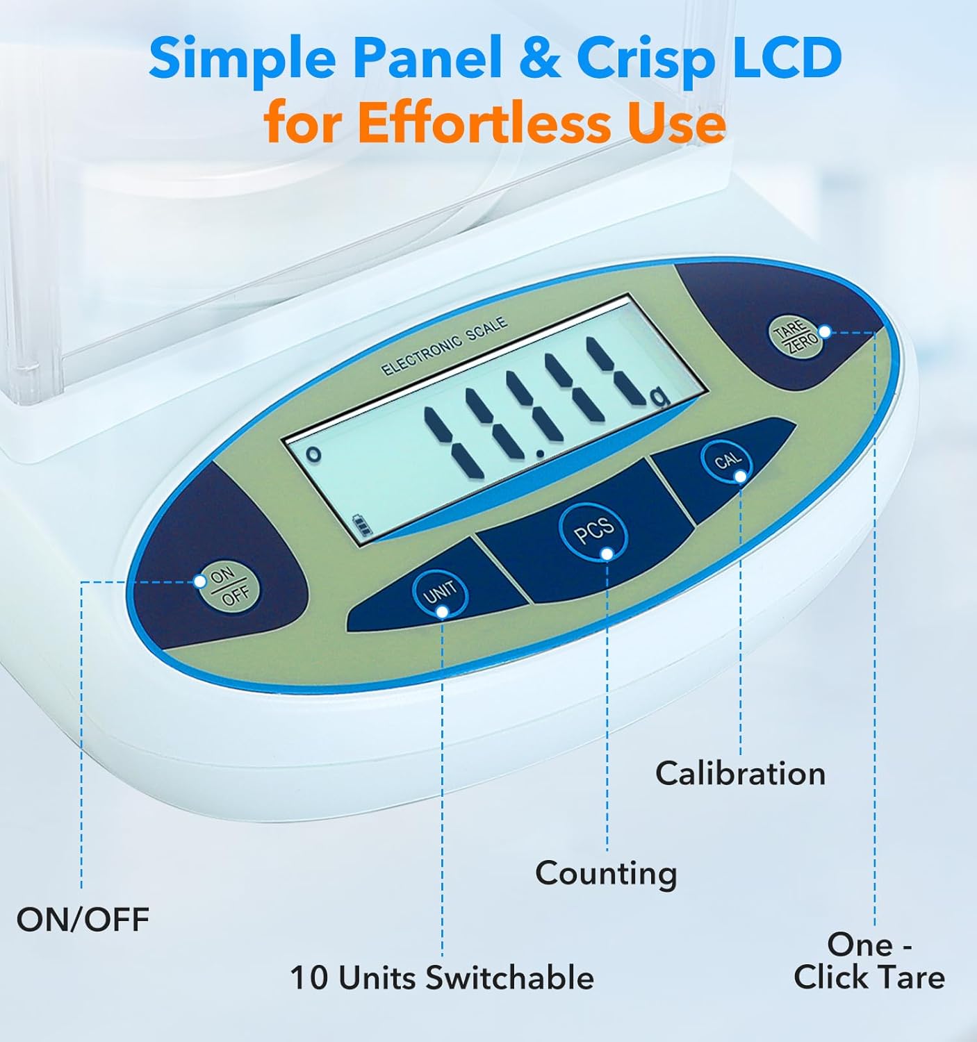 FOUR E'S SCIENTIFIC Lab Scale 450g x 0.001g Accuracy with Windshield, Laboratory Analytical Balance Precision Scientific Scale with 200g Calibration Weight