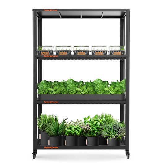 Spider Farmer Plant Stand 3 Tier Heavy-Duty Metal SF600 Plant Shelf With Waterproof Trays and Lockable Wheels For Flower Pot Display Easy Assembly Rack Black Indoor Outdoor 46Lx15Dx70H