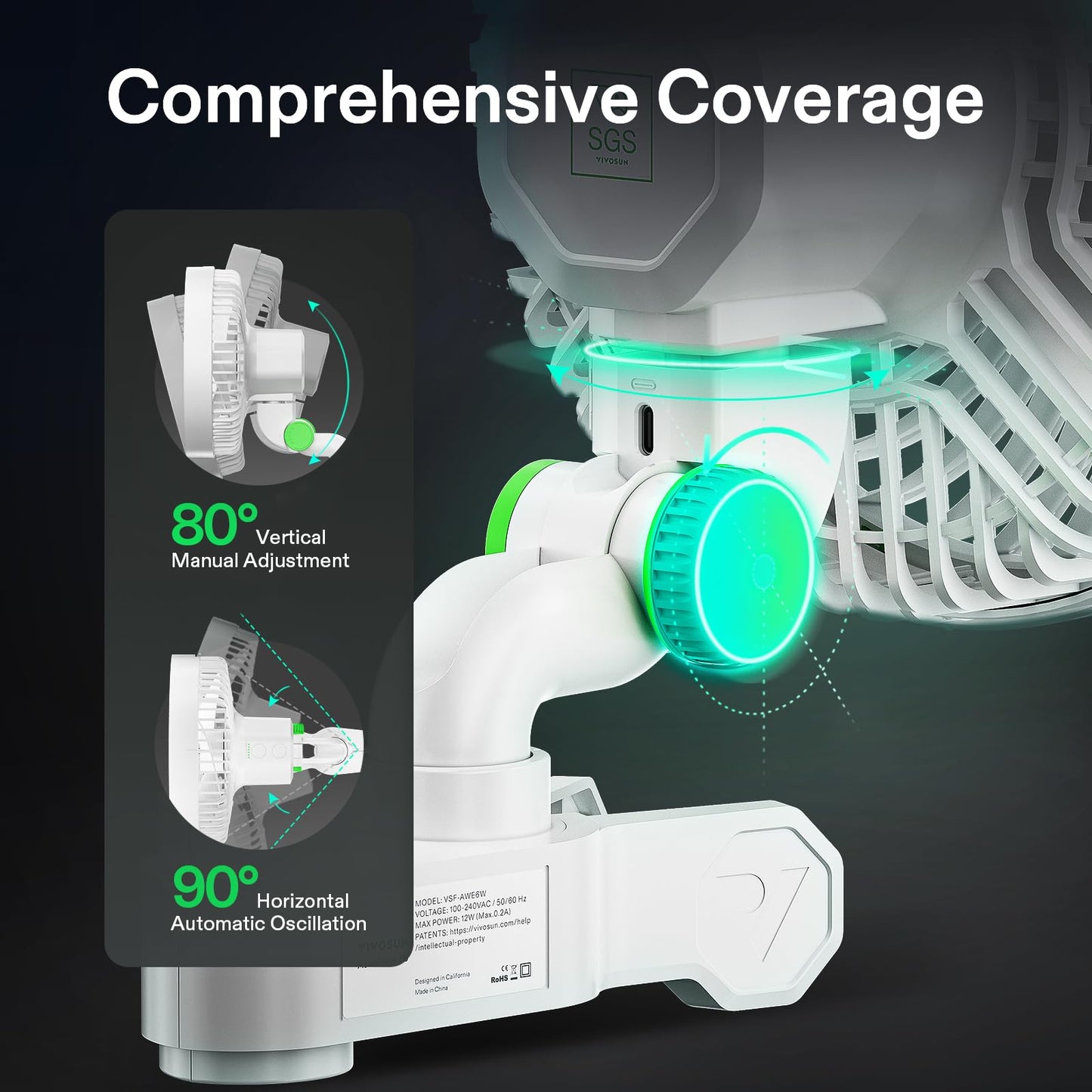 VIVOSUN AeroWave E6 Gen2, Grow Tent Clip Fan 6”, EC Motor, Smart Control, Powerful Oscillating Fan, Local Timer, Weatherproof IP54, for Hydroponics Circulation Cooling, Black