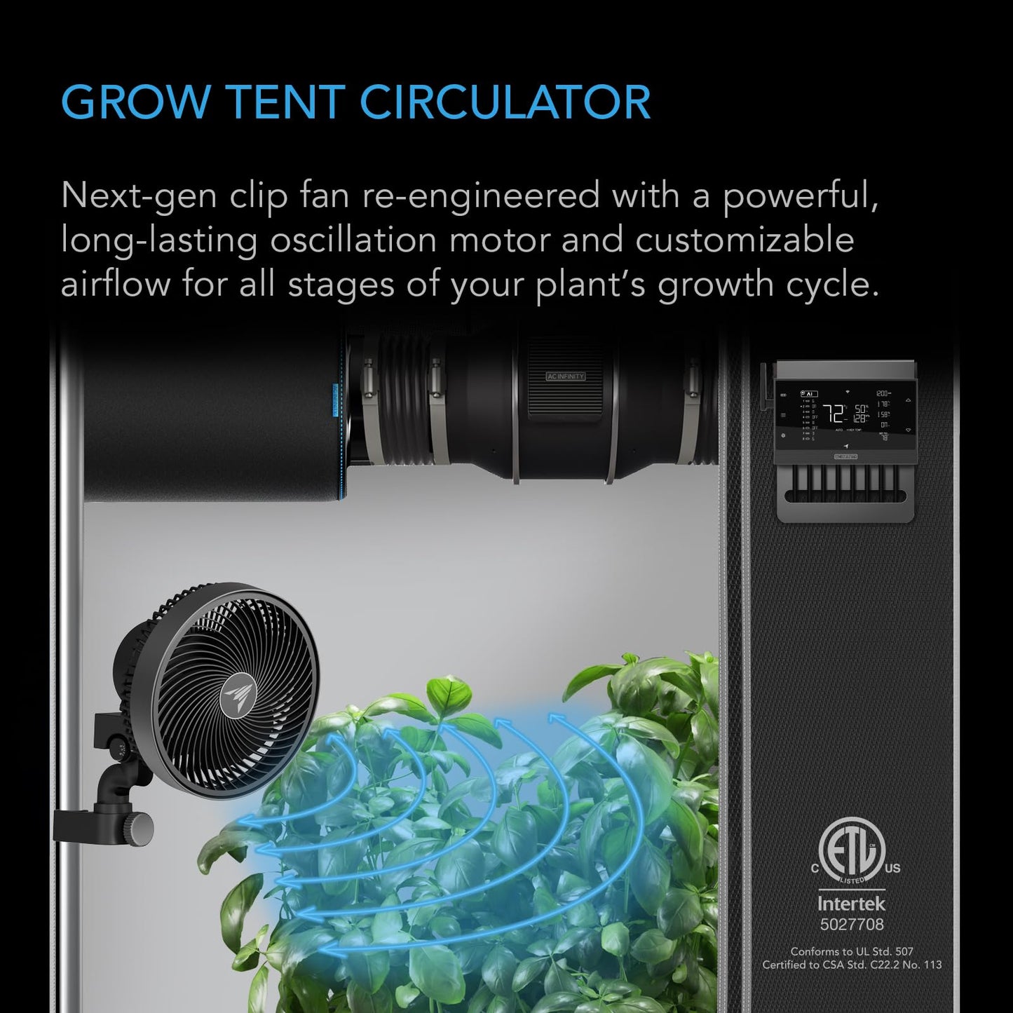 AC Infinity CLOUDRAY S6, Grow Tent Clip Fan 6” with Redesigned Long-Life EC Motor, Custom 10 Dynamic Wind Speeds and 10-Level Oscillation, Weatherproof IP-54, for Hydroponics Circulation Cooling