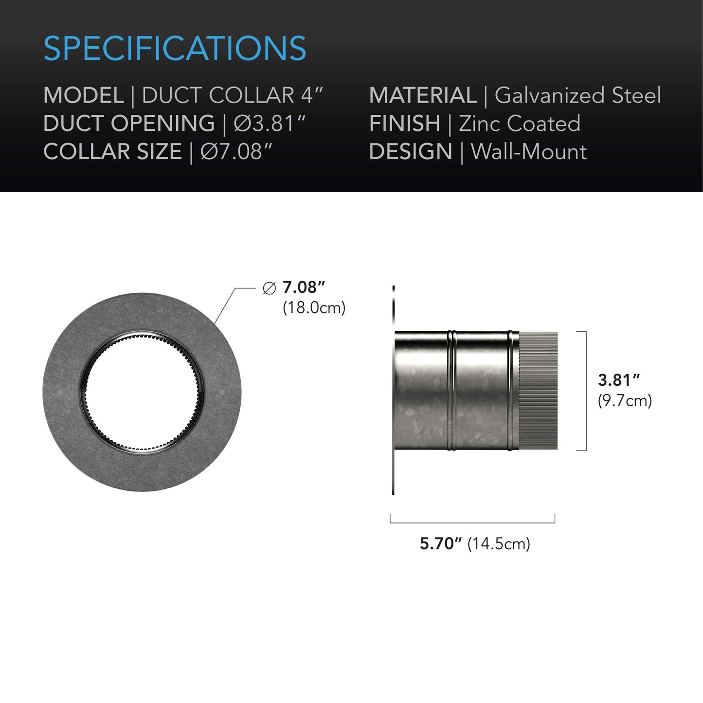 AC Infinity 6" Ducting Take-Off Collar, Galvanized Steel Inlet Flange Starter Collar for 6” Ducting with Dryers and Range Hoods