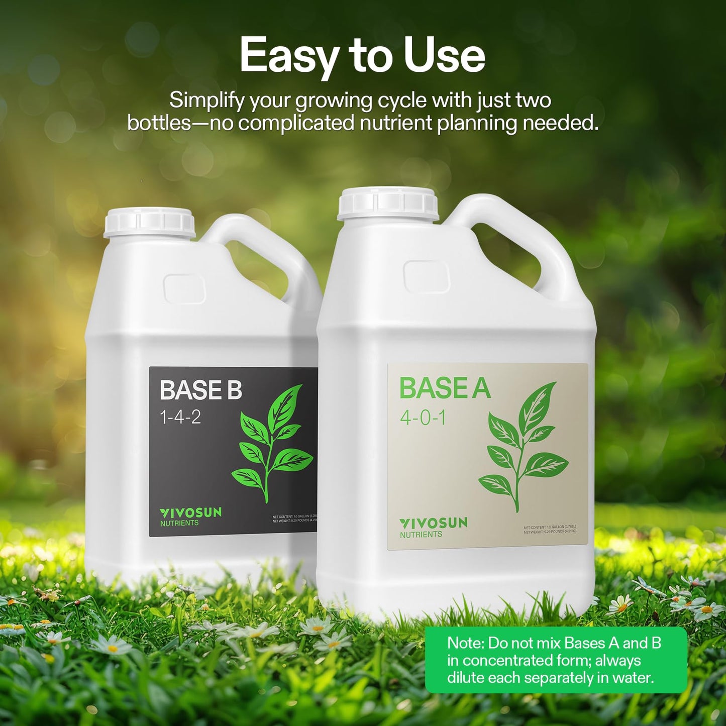 VIVOSUN Plant Food Nutrients Base A(4-0-1) & B(1-4-2), All Purpose Liquid Fertilizer, Hydroponic Plant Food Supports Vegetative and Flowering Stages, 1 Gallon/128 Ounces Each