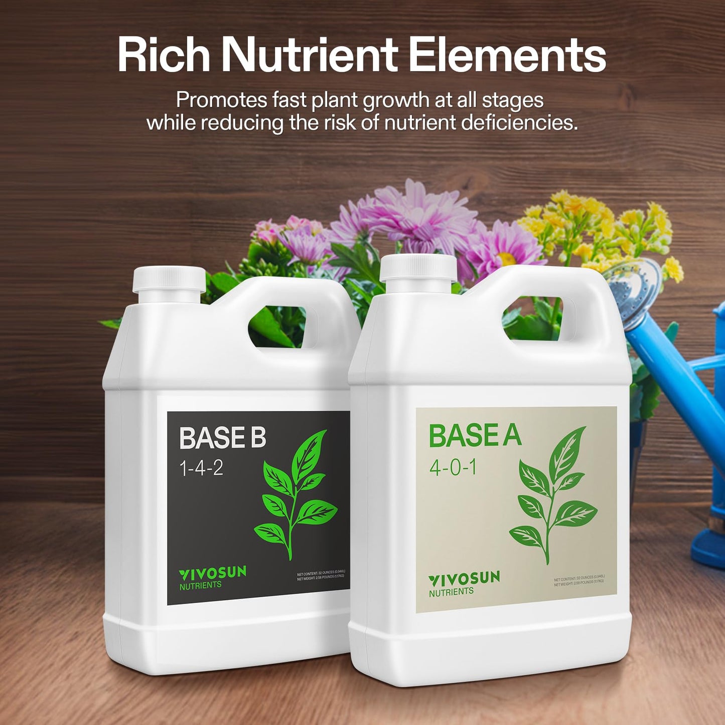 VIVOSUN Plant Food Nutrients Base A(4-0-1) & B(1-4-2), All Purpose Liquid Fertilizer, Hydroponic Plant Food Supports Vegetative and Flowering Stages, 1 Gallon/128 Ounces Each