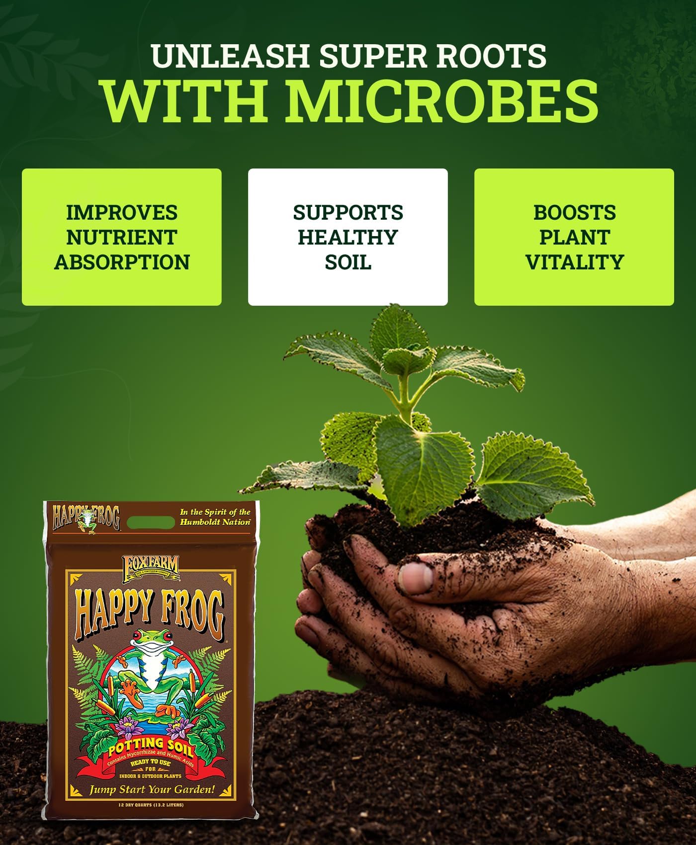 FoxFarm Happy Frog Potting Soil, 12qt – for Indoor/Outdoor Container Plants, Improves Root Efficiency, pH Adjusted for Optimal Nutrient Uptake – Contains Microbes and Humic Acids