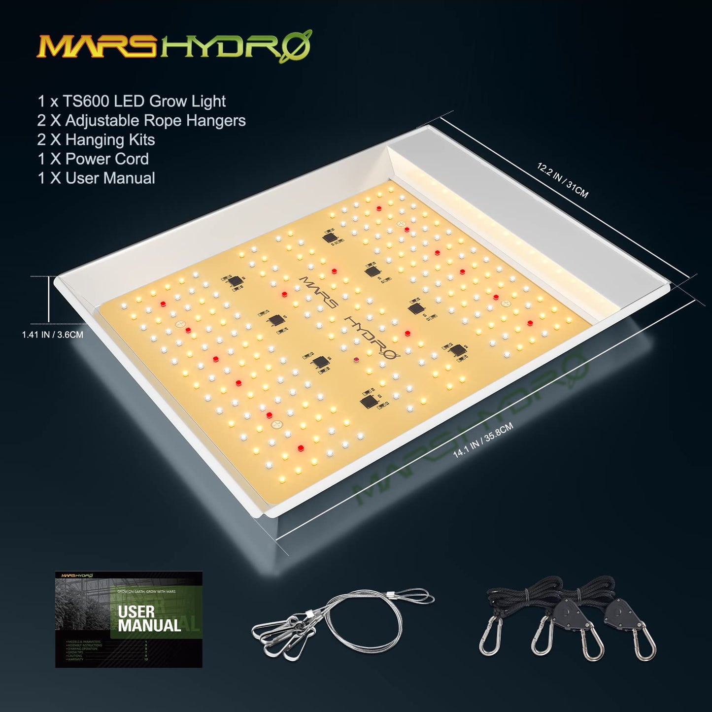 MARS HYDRO TS1000 150W LED Grow Light for Indoor Plants, with Patented Reflector, 5 Levels Dimmable Lights Daisy Chain Full Spectrum Growing Lamps for Seedlings Veg Bloom in 2x2/3x3 Grow Tent