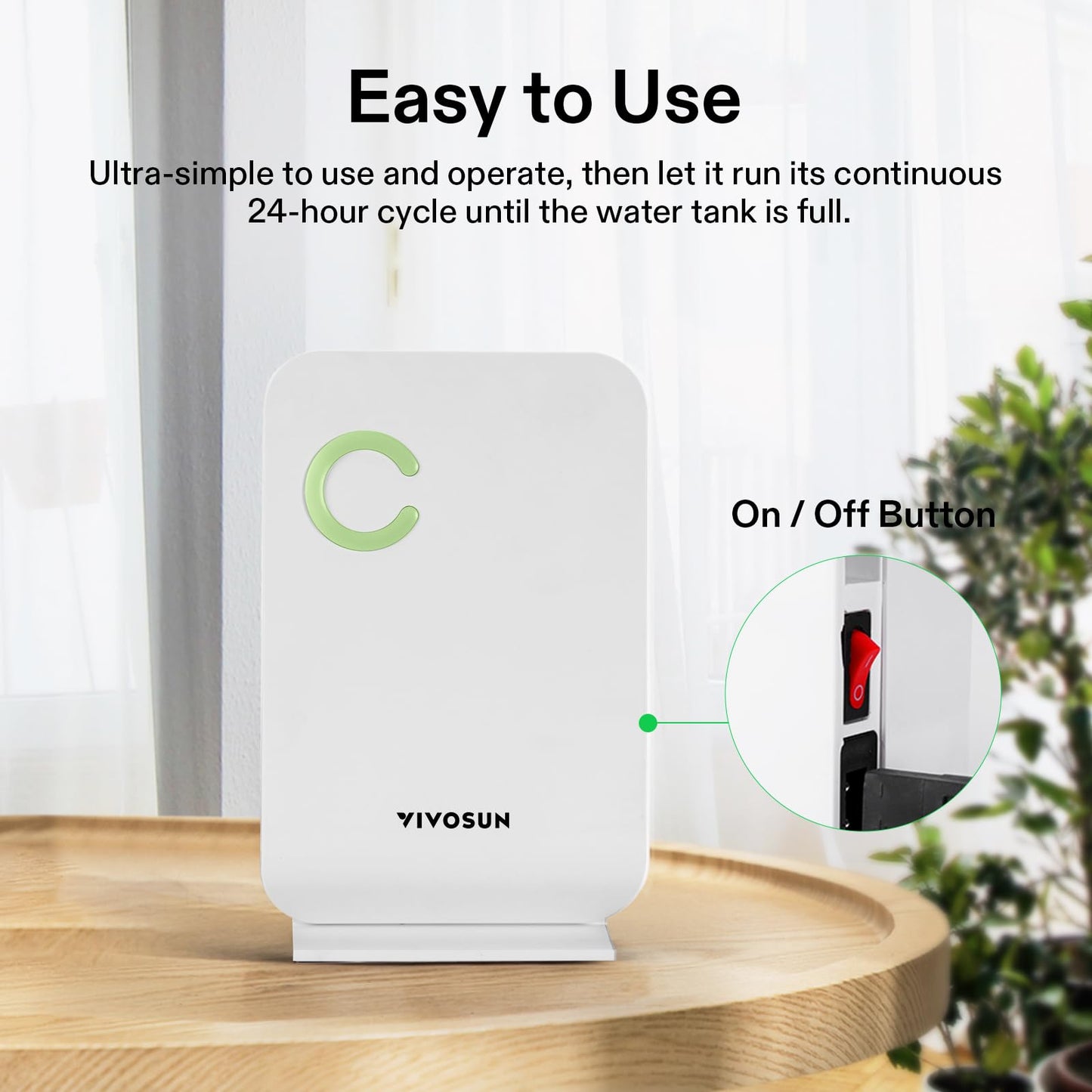 VIVOSUN Electric Mini Dehumidifier, Ultra-Quiet Auto Defrost Dehumidifier with Timer, 2200ML Water Tank and Drain Hose for Basement or Closets, Bedrooms, Showers, and Other Small Rooms