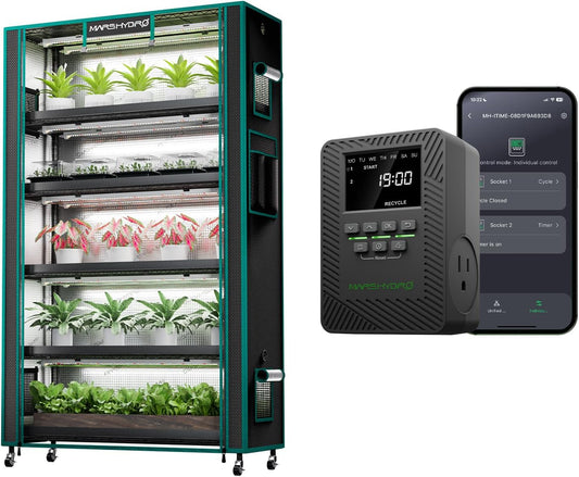 MARS HYDRO 2025 Plant Stand with Grow Lights,6-Tier Plant Shelf with 10 Full Spectrum LED Lamps (225W, 3ft) & Grow Tent +2025 MARS Hydro ITime 2-in-1 Smart Timer