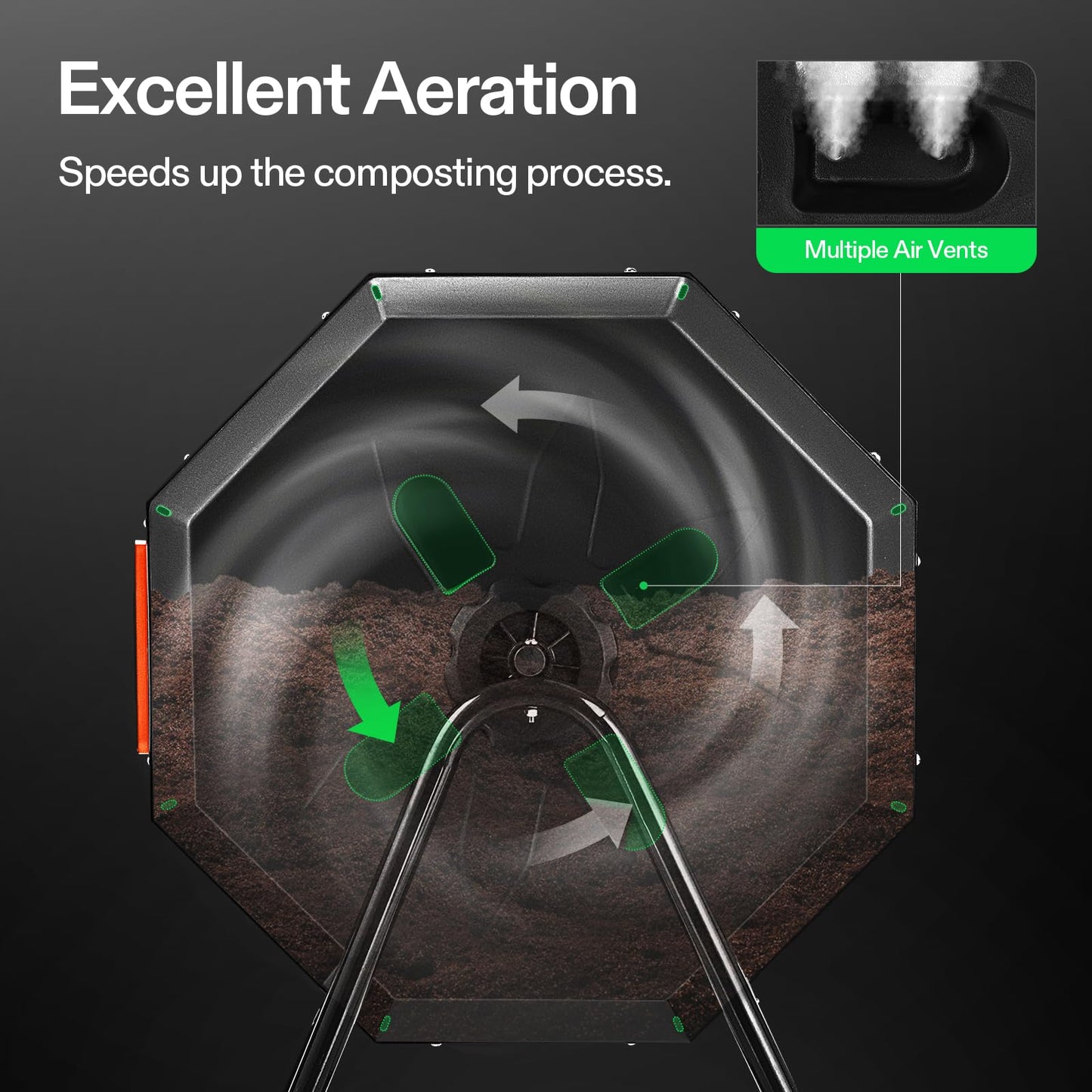 VIVOSUN Outdoor Tumbling Composter Dual Rotating Batch Compost Bin, 43 Gallon Black Door