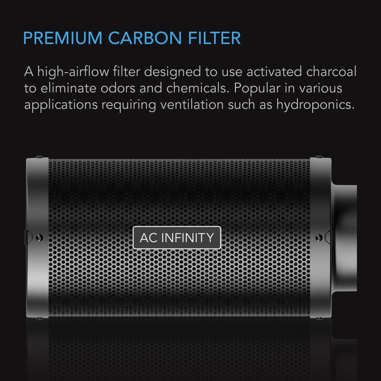 AC Infinity Air Carbon Filter 8" with Premium Australian Virgin Charcoal, for Inline Duct Fan, Odor Control, Hydroponics, Grow Rooms