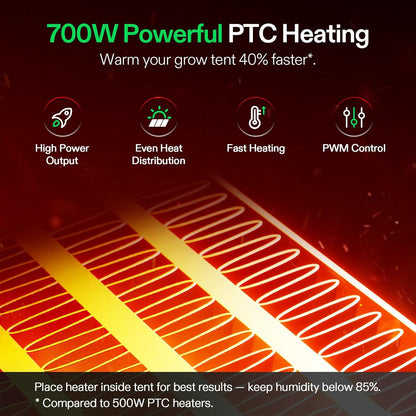 VIVOSUN AeroFlux 700W PTC Grow Tent Heater with Thermostat, APP & VPD