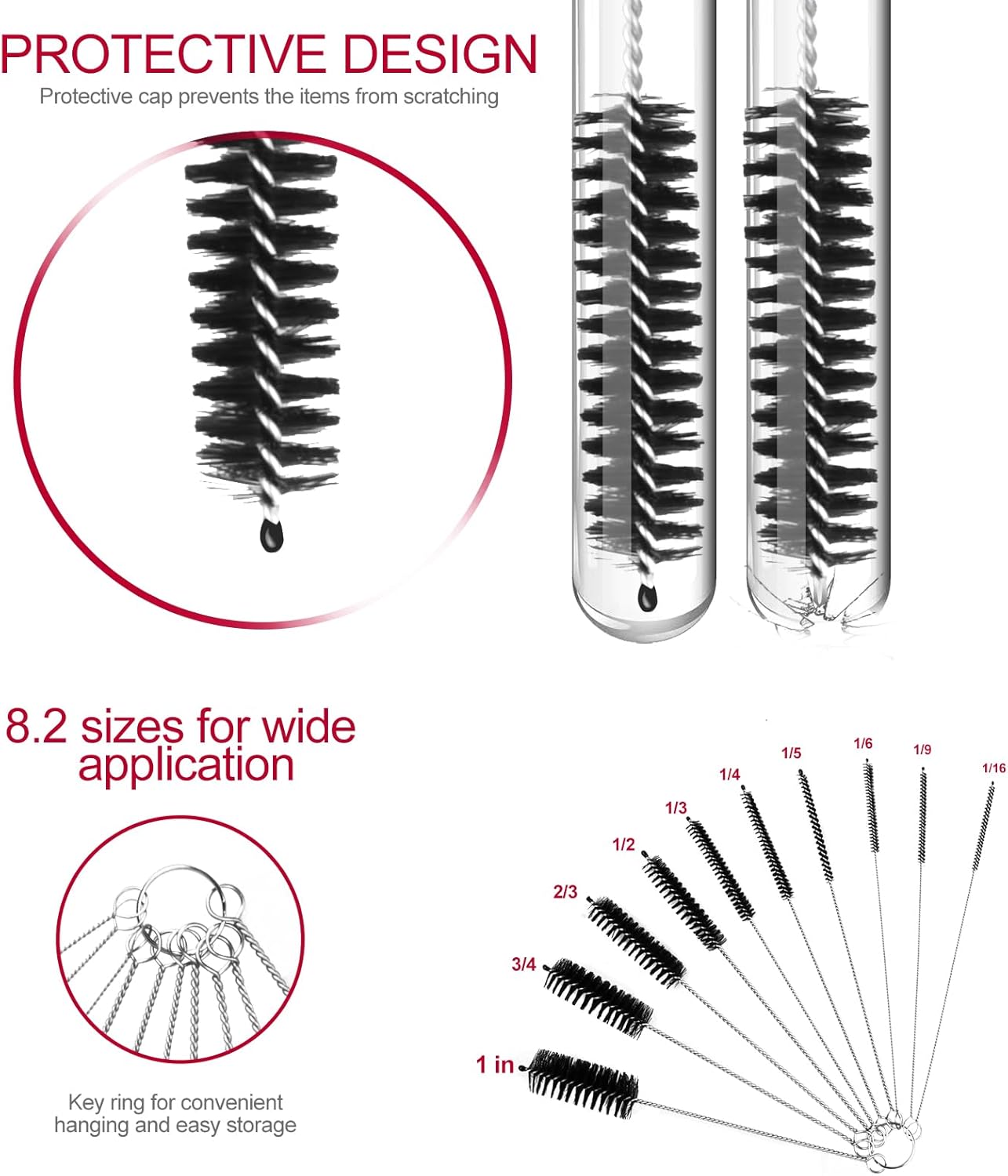 CUMFYHOUS-Set of 12 Tube Pipe Cleaners Brush Kit,for Cleaning Long Neck Bottle,Bent Glass Tube,Straw.17-inch Long Handle Brush,8.2-inch Different Diameters Brush,35-inch Flexible Double Ended Brush