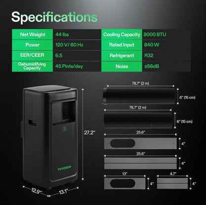 VIVOSUN AeroLush C08 8000BTU Smart Air Conditioner for Grow Tents