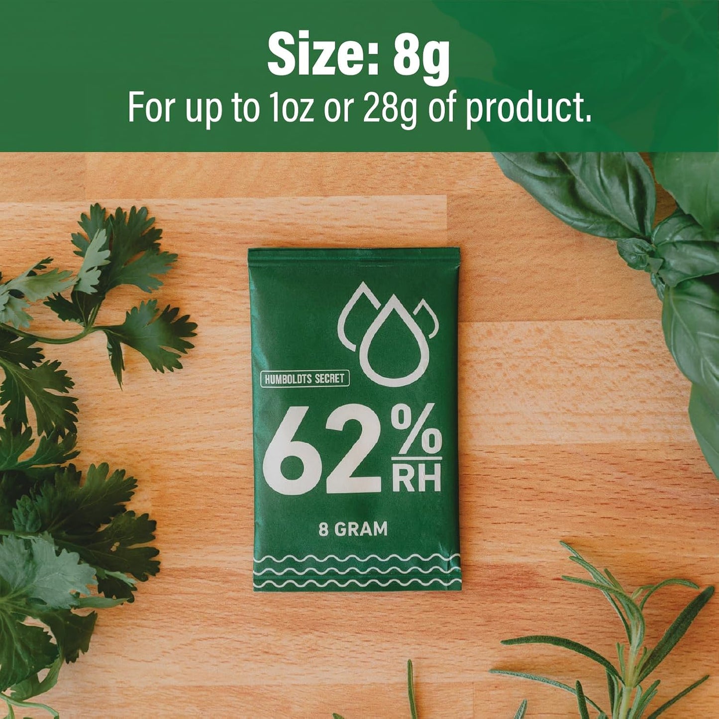 Humboldts Secret 62% Humidity Packs RH 2-Way | Moisture Control Packets for Herbs, Spices, and Cigars with Resealable Bag | Natural Two Way Humidity Control for Fresh Storage | Pack of 10