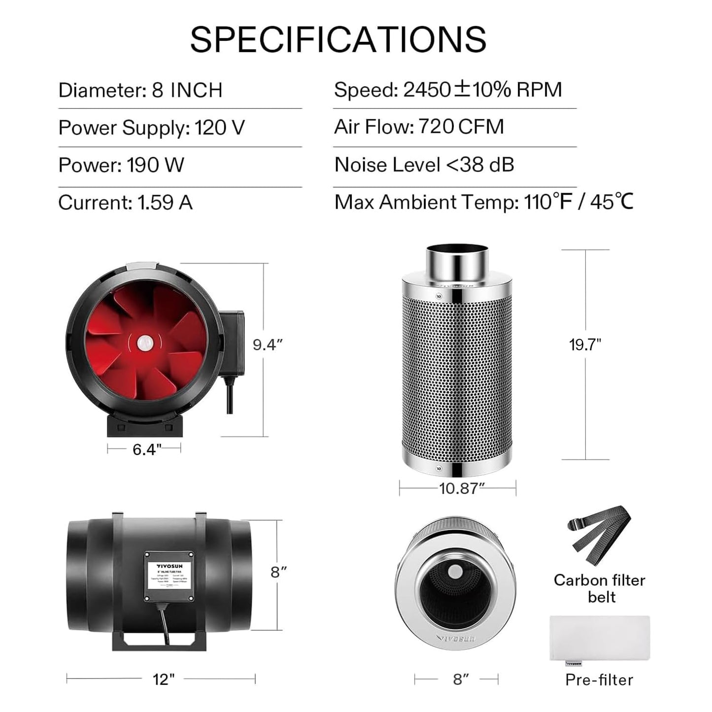 VIVOSUN R4 4 Inch 190 CFM Inline Duct Ventilation Fan with Variable Speed Controller for Grow Tent