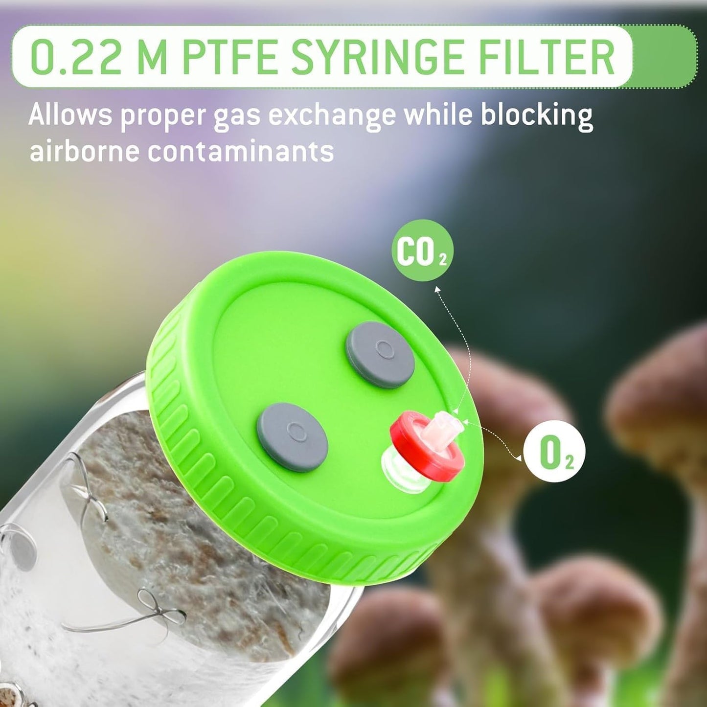 FOUR E'S SCIENTIFIC 8 Pcs Liquid Culture Lids, Wide Mouth Mason Jar Lids Mushroom Cultivation Kit with 0.22μm PTFE Filters and Self-healing Rubber Stoppers