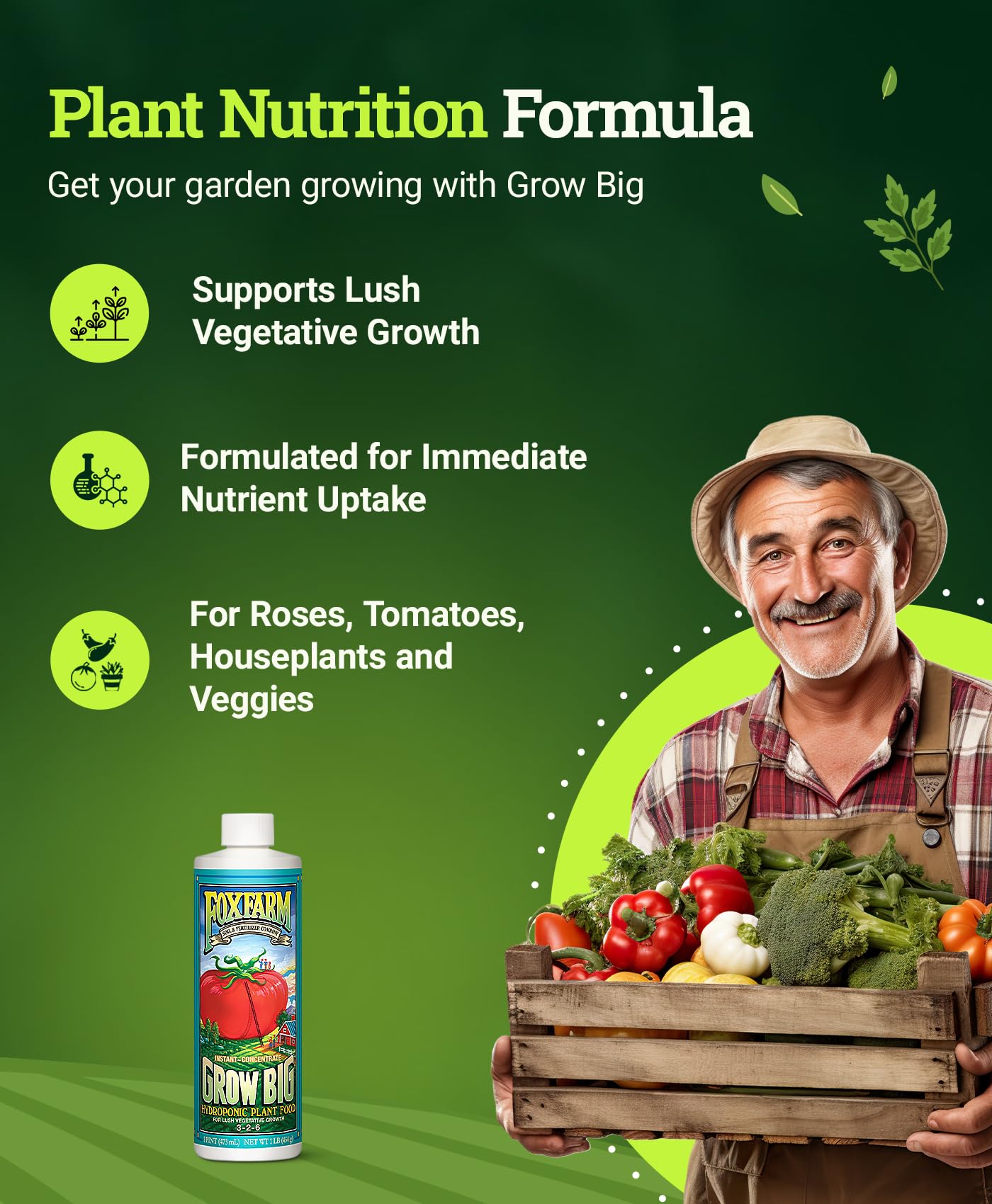 FoxFarm Liquid Nutrient Trio Hydro Formula: Big Bloom, Grow Big Hydro & Tiger Bloom - for Hydroponic Gardening, Green Growth, Buds & Late-Season Flowers, (3-32 oz Bottles)