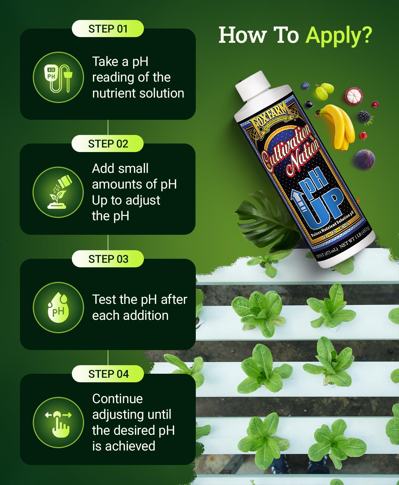 FoxFarm Cultivation Nation pH Up - Liquid Nutrient Solution Adjuster, Raises pH Levels for Hydroponic & Soil Gardens - Formulated with Potassium Hydroxide for Optimal Growth (Pint)