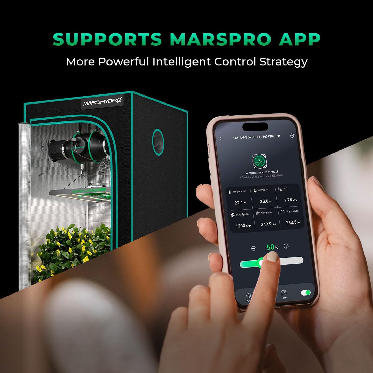 MARS HYDRO 2025 IFresh MarsPro Add-On Pack, for New Version iFresh Inline Duct Fan, Temperature Sensor and iConnectu Controller , Environmental Monitoring and Wind Speed Adjustment