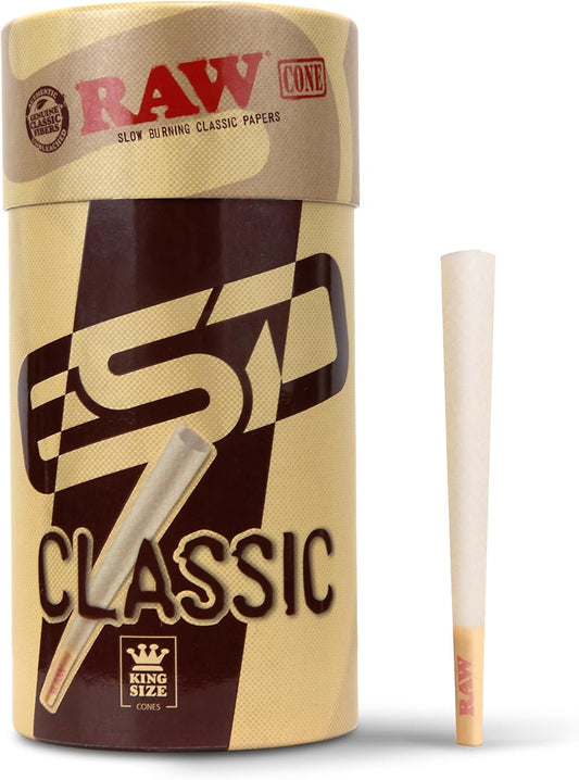 RAW Cones Classic King Size - 100 Pack - Slow Burning Pre Rolled Paper with Tips and Packing Tubes Included