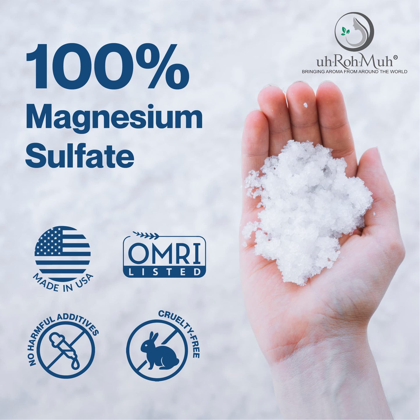 uh*Roh*Muh Natural Epsom Salt Bulk | Half Gallon Premium Quality Magnesium Sulfate from USA | OMRI Listed for Agriculture Use and Animal Feed | Epsom Salt for Plants and Skin (Net Wt. 1.7 kg/ 3.7 lb)