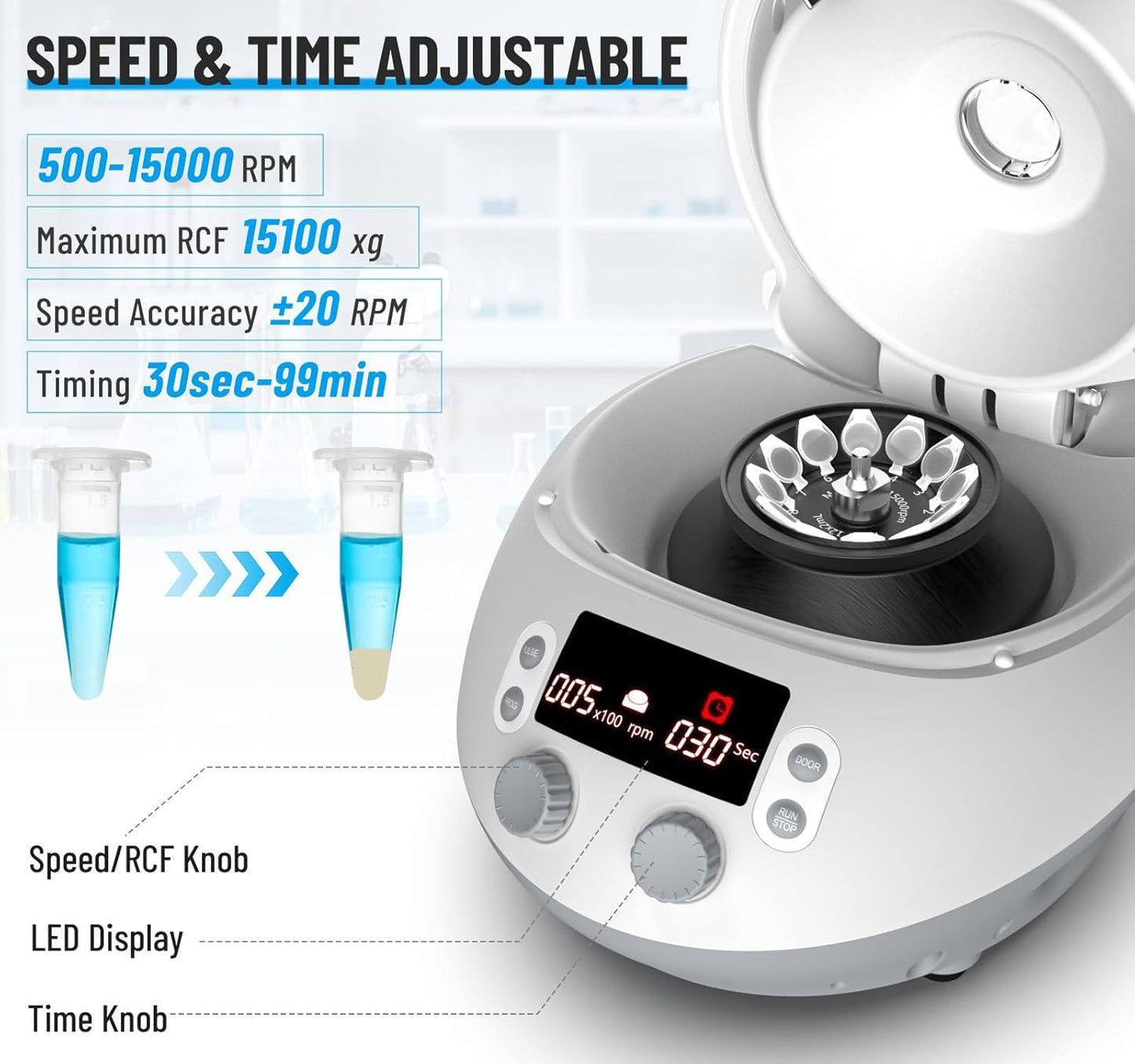 FOUR E'S SCIENTIFIC 500-15000 RPM Lab Benchtop Centrifuge, Model CF0201002