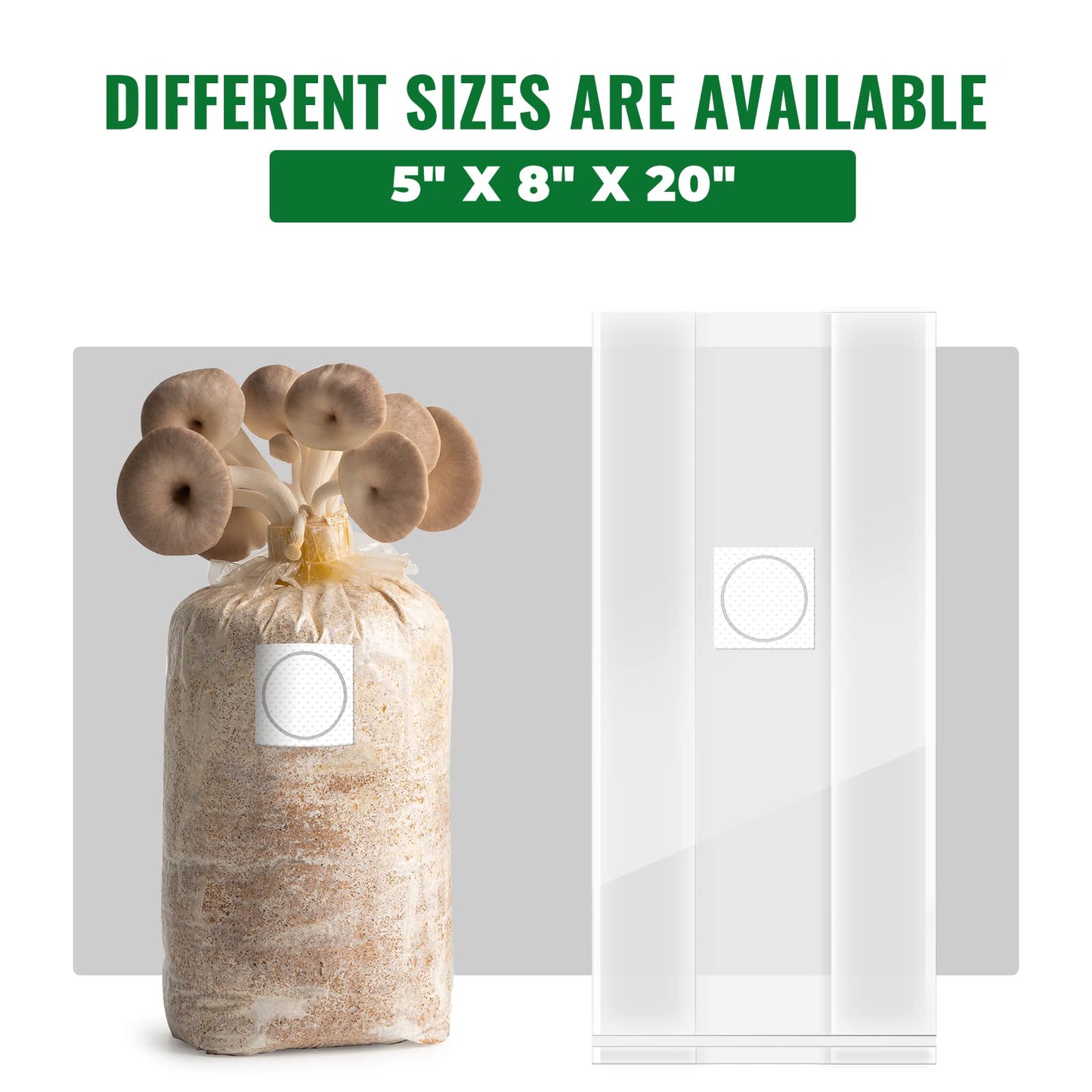 25 Packs 6 Mil Mushroom Grow Bags, Thick Spawn Bags 5" X 8" X 20" with 0.2 Micron Filter Breathable Autoclavable Durable Tear-Resistant