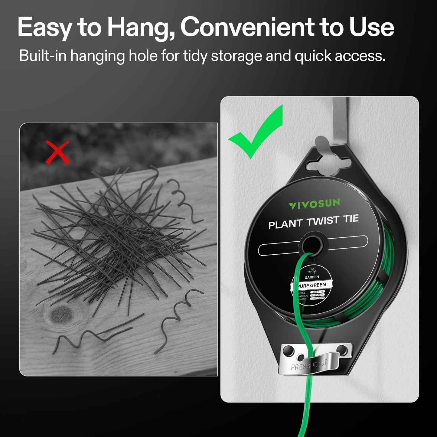 VIVOSUN Twist Ties, 164 ft (50m) PE-Coated Green Plant Ties with Cutter, Reusable & Flexible Tomate Ties for Plant Support, Indoor Outdoor Gardening, Cable Management, Home Office Organization