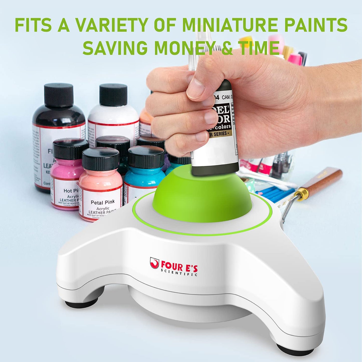 FOUR E'S SCIENTIFIC Vortex Mixer 5600rpm, Paint Mixer Touch Function, Mini Lab Vortex Shaker with an Extra Silicone Cap for Acrylic Miniature Model Paints Nail Polish Ink