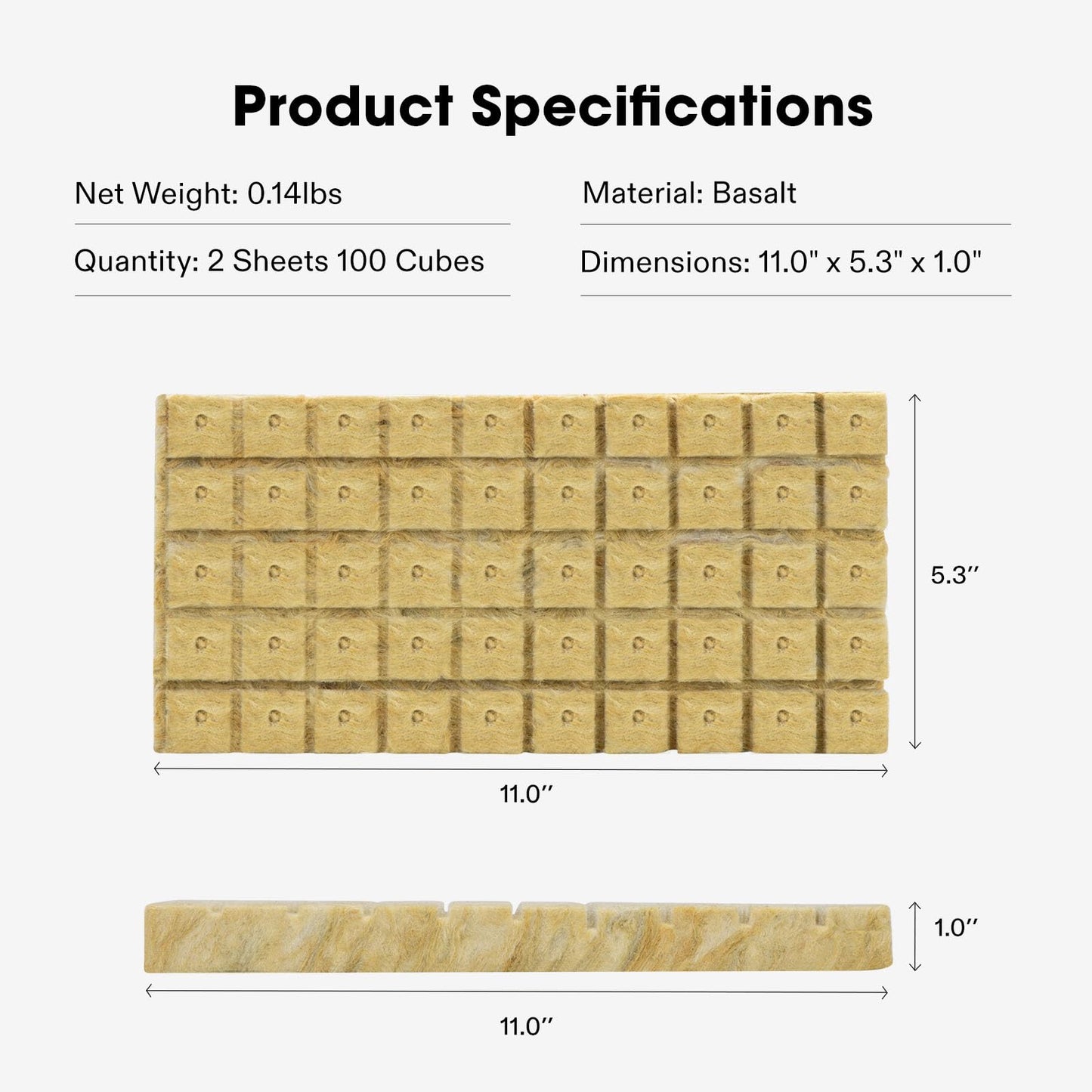 VIVOSUN 1 Inch Rockwool Cubes, Grow Cubes for Hydroponics, Cuttings, Cloning, Plant Propagation, Seed Startling, 2 Sheets 100 Plugs