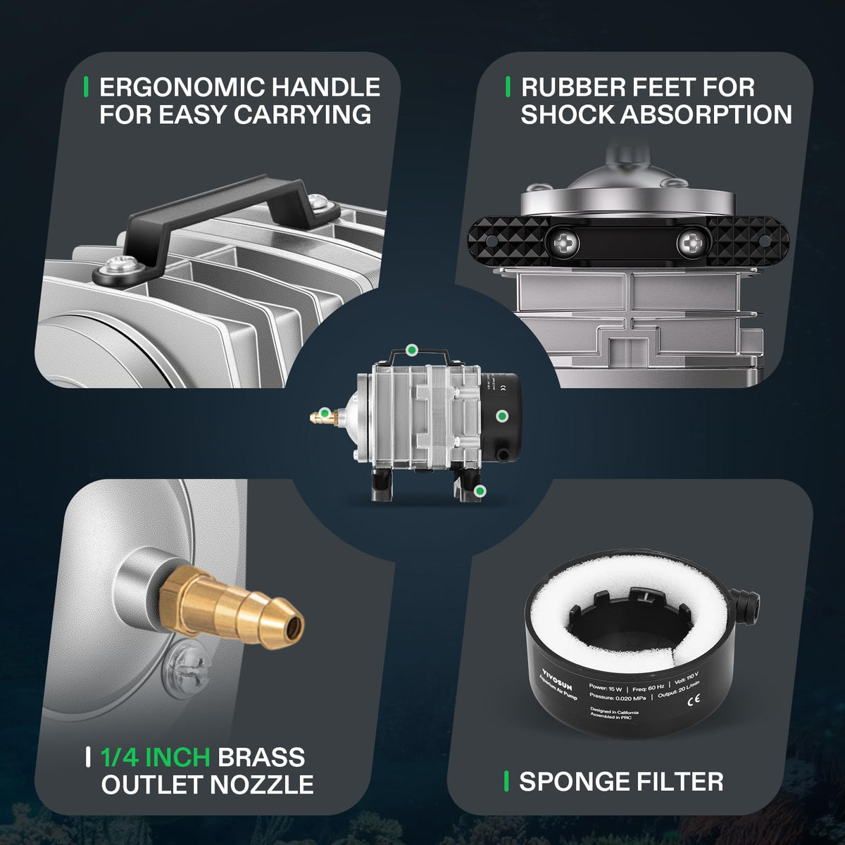 VIVOSUN Aquarium Air Pumps, Multiple Flow Options
