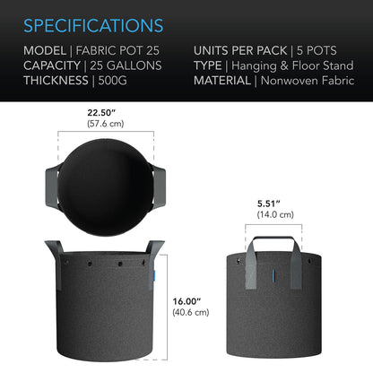 AC Infinity Fabric Grow Pots, Multiple Capacities