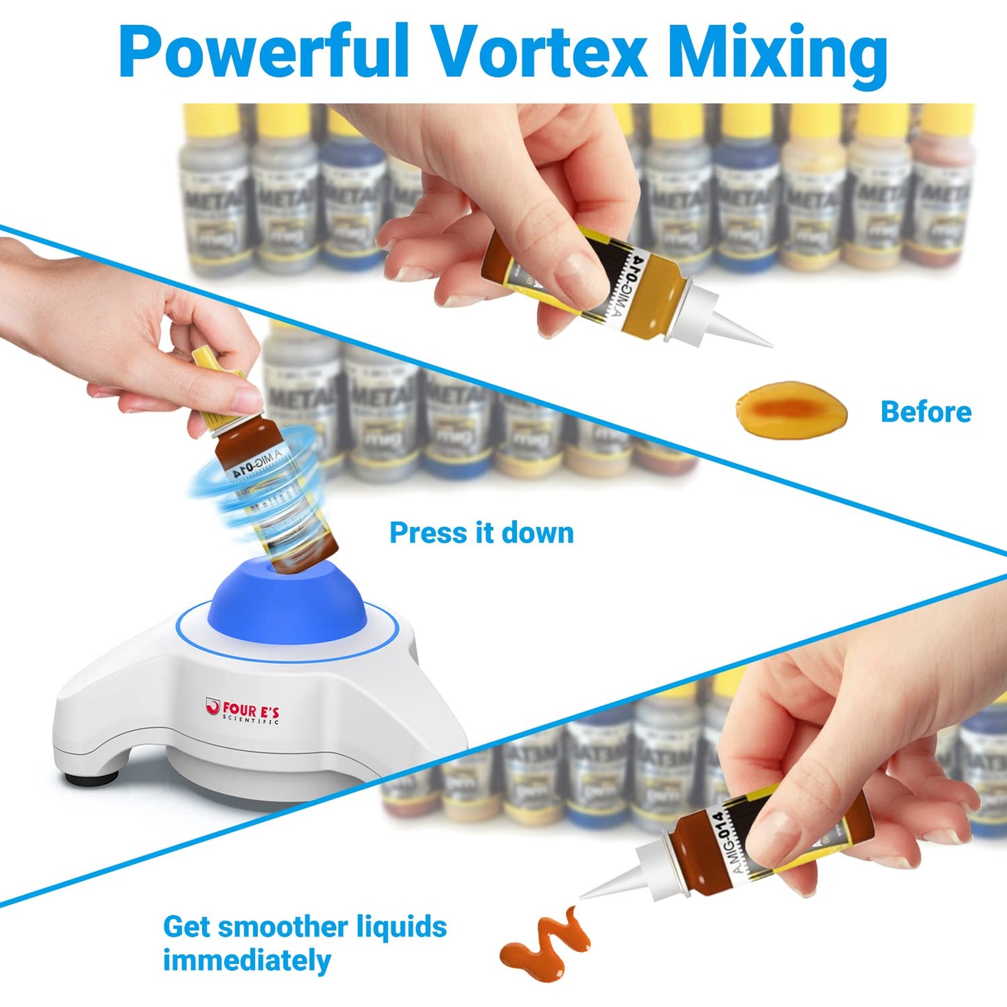 FOUR E'S SCIENTIFIC Vortex Mixer 5600rpm, Paint Mixer Touch Function, Mini Lab Vortex Shaker with an Extra Silicone Cap for Acrylic Miniature Model Paints Nail Polish Ink