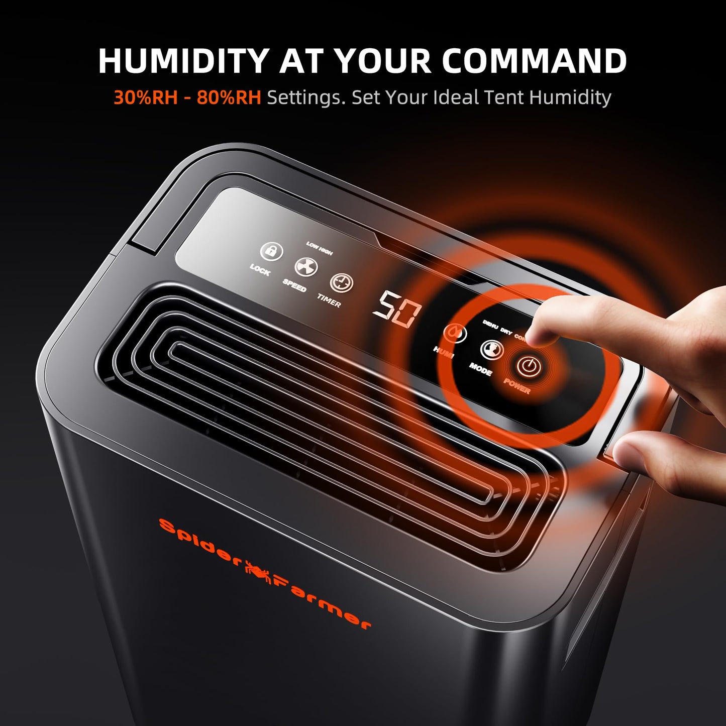 Spider Farmer Dehumidifier with Drain Hose 2000 Sq.ft Deshumidificador Smart Humidity Control & Display, Air Duct, 24H Timer, Powerful Moisture Removal for Basement Bedroom Home and Grow Tent (Update)