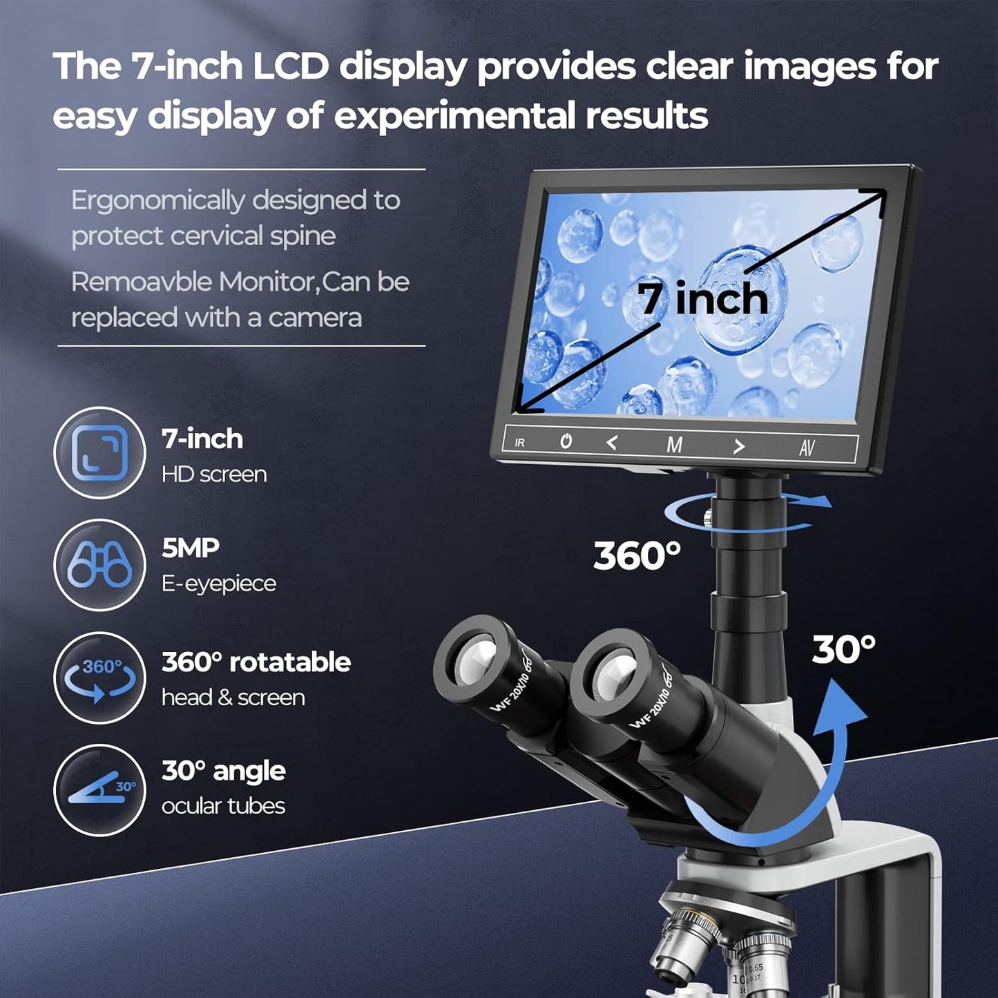 7" Replaceable Split Screen Microscope with 150 Pcs Blank Slides