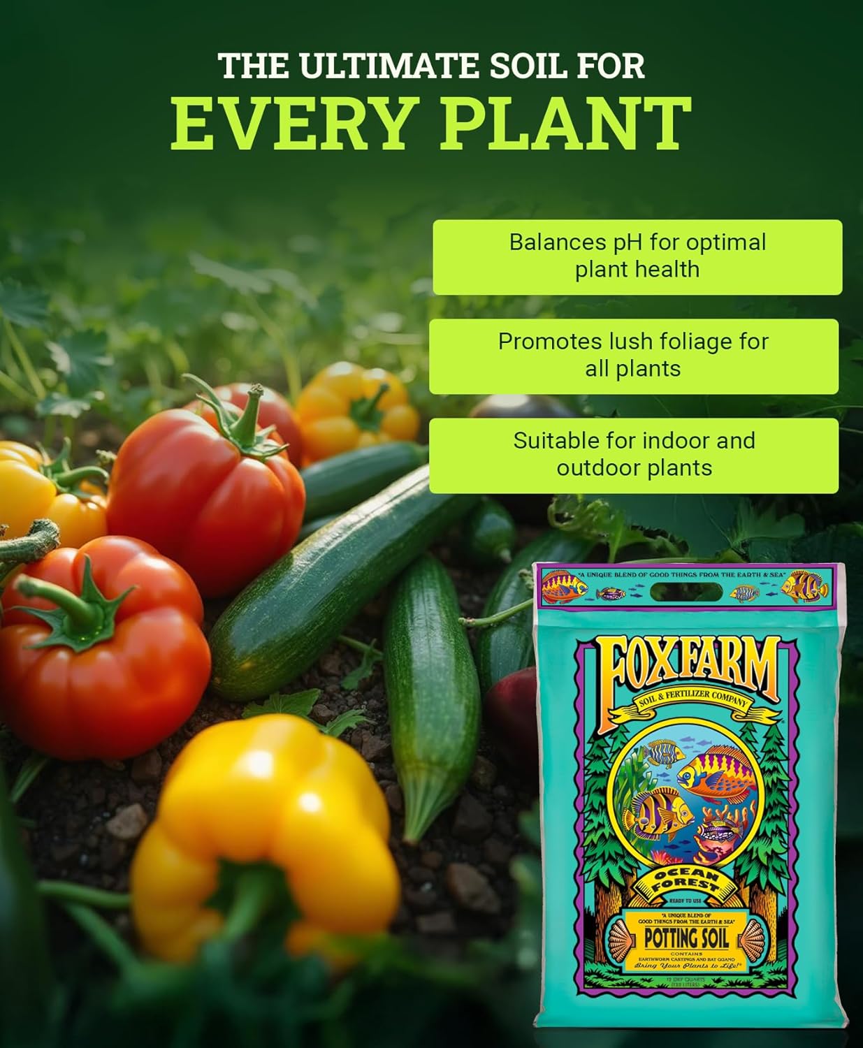 FoxFarm Ocean Forest Potting Soil, 12qt – Light, Aerated Texture, Designed for All Container Plants – pH Adjusted for Optimal Nutrient Uptake, Effectively Retains Moisture (12 Quart (1 Pack))