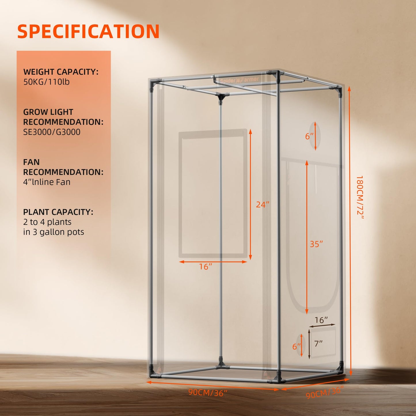 Spider Farmer Pro Series 4.6x2.3x6.6 Grow Tent, 55"x28"x80" with Roll-up Door, Observation Window Floor Tray, 2000D Thicken Mylar Canvas, 4x2 for Hydroponic Indoor Growing for SF2000, SE4500, G4500