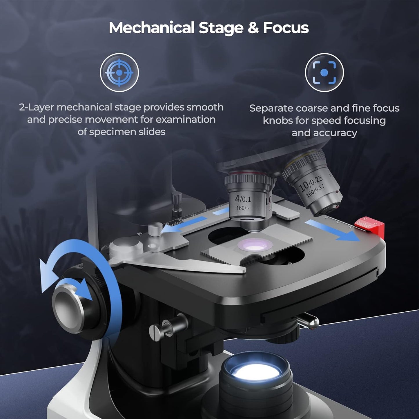 Binocular Microscope with 150 Pcs Single Concave Slides
