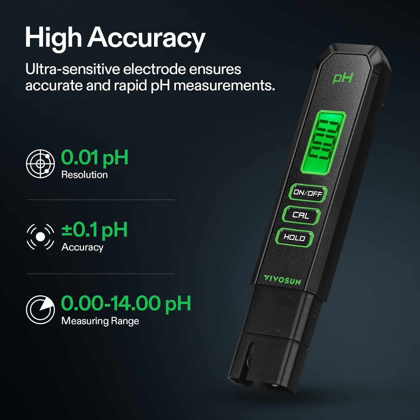 VIVOSUN Digital pH and TDS Meter Kits, 0.01pH High Accuracy Pen Type pH Meter ± 2% Readout Accuracy 3-in-1 TDS EC Temperature Meter for Hydroponics, Pool and Aquarium, Yellow Blue, UL Certified